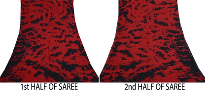 Indian Vintage Red & Black Saree Pure Georgette Silk Leheria Tie-dye Printed Sari Craft Fabric Sewing 5Yd Soft Light Sari Dress Making