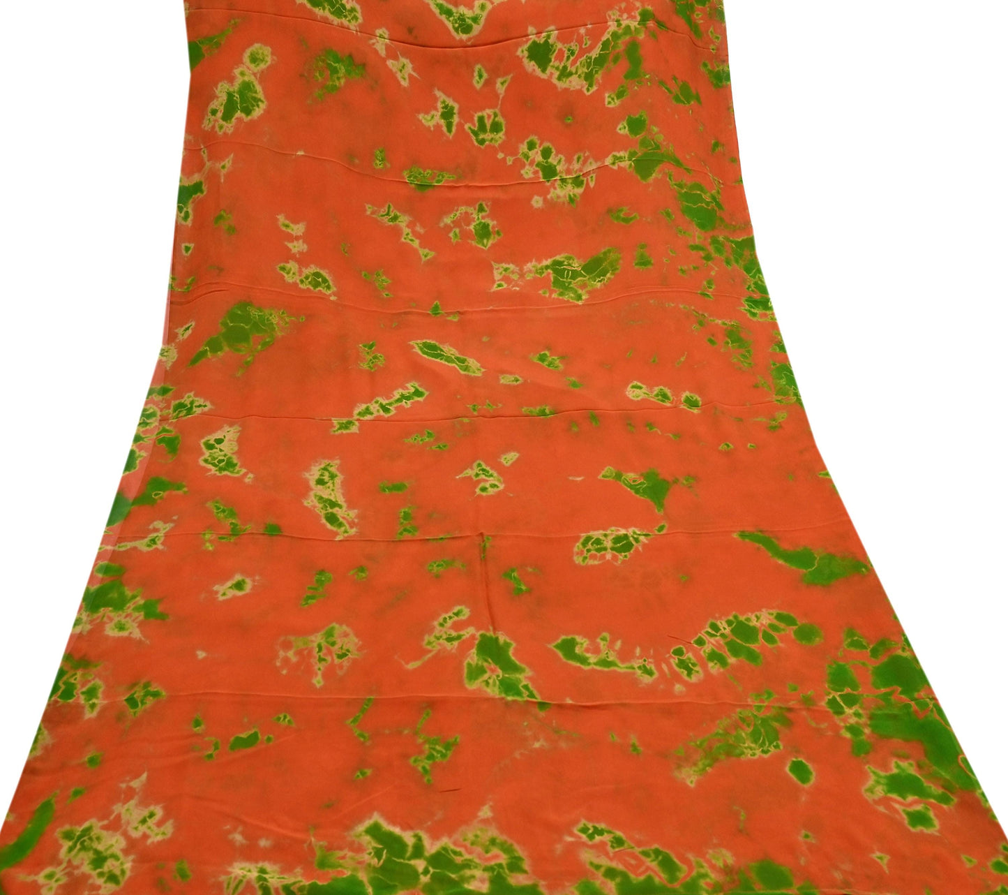 Indian Vintage orange & Green Saree Pure Georgette Silk Leheria Tie-dye Printed Sari Craft Fabric Sewing 5Yard Soft Light Sari Dress Making