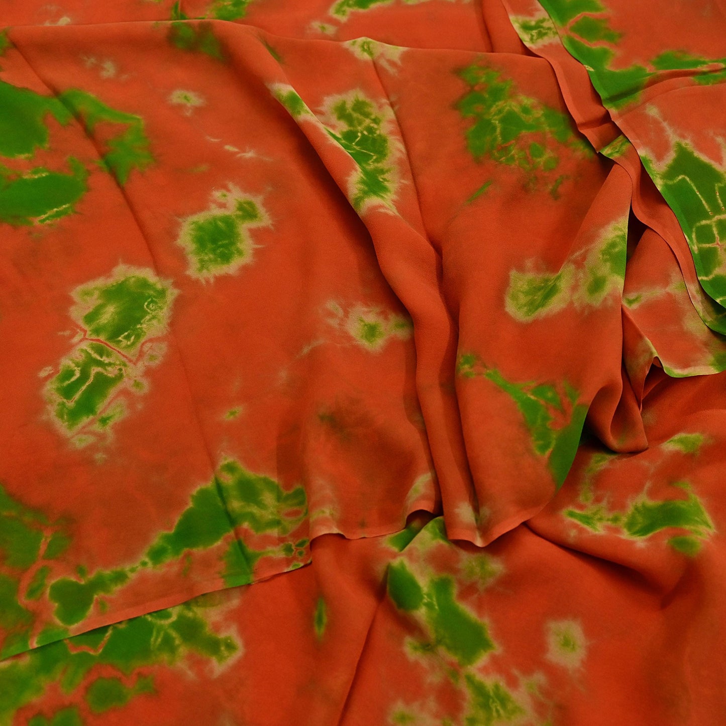 Indian Vintage orange & Green Saree Pure Georgette Silk Leheria Tie-dye Printed Sari Craft Fabric Sewing 5Yard Soft Light Sari Dress Making