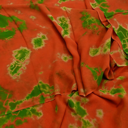 Indian Vintage orange & Green Saree Pure Georgette Silk Leheria Tie-dye Printed Sari Craft Fabric Sewing 5Yard Soft Light Sari Dress Making
