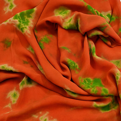 Indian Vintage orange & Green Saree Pure Georgette Silk Leheria Tie-dye Printed Sari Craft Fabric Sewing 5Yard Soft Light Sari Dress Making
