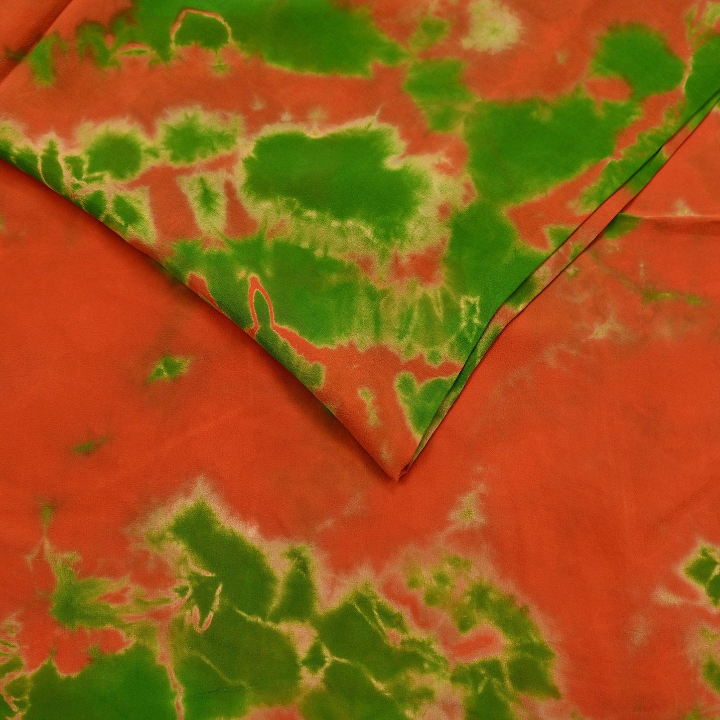 Indian Vintage orange & Green Saree Pure Georgette Silk Leheria Tie-dye Printed Sari Craft Fabric Sewing 5Yard Soft Light Sari Dress Making