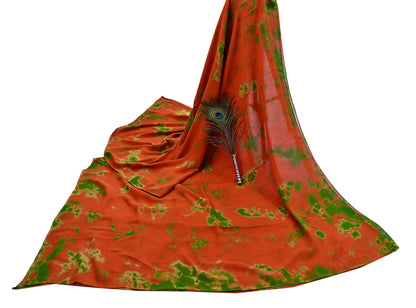 Indian Vintage orange & Green Saree Pure Georgette Silk Leheria Tie-dye Printed Sari Craft Fabric Sewing 5Yard Soft Light Sari Dress Making