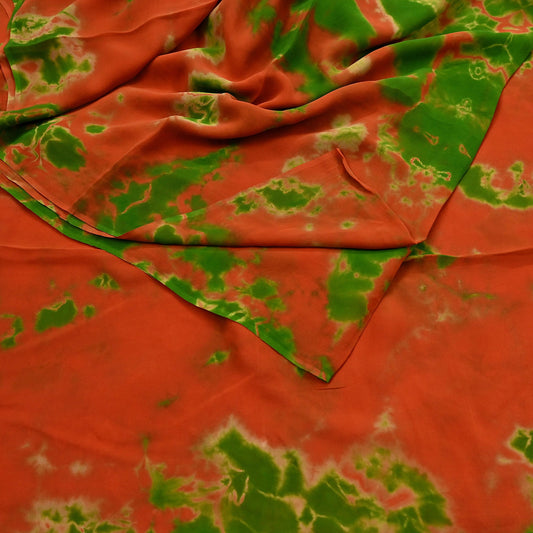Indian Vintage orange & Green Saree Pure Georgette Silk Leheria Tie-dye Printed Sari Craft Fabric Sewing 5Yard Soft Light Sari Dress Making