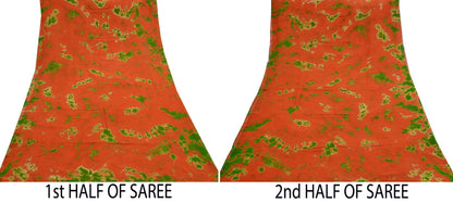 Indian Vintage orange & Green Saree Pure Georgette Silk Leheria Tie-dye Printed Sari Craft Fabric Sewing 5Yard Soft Light Sari Dress Making