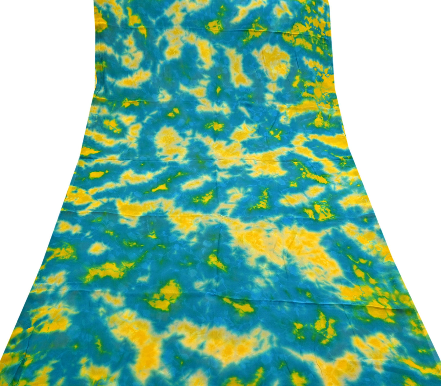 Indian Vintage Green & yellow Saree Pure Georgette Silk Leheria Tie-dye Printed Sari Craft Fabric Sewing 5Yard Soft Light Sari Dress Making