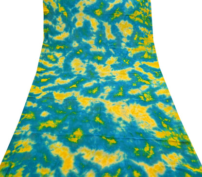 Indian Vintage Green & yellow Saree Pure Georgette Silk Leheria Tie-dye Printed Sari Craft Fabric Sewing 5Yard Soft Light Sari Dress Making