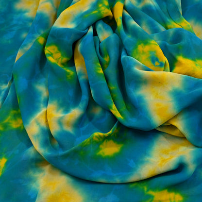 Indian Vintage Green & yellow Saree Pure Georgette Silk Leheria Tie-dye Printed Sari Craft Fabric Sewing 5Yard Soft Light Sari Dress Making