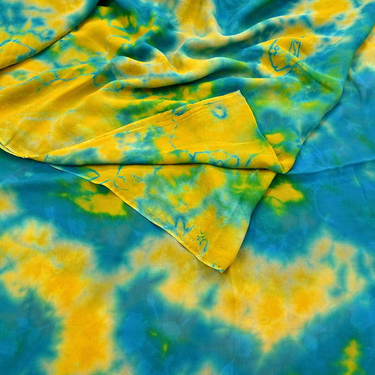 Indian Vintage Green & yellow Saree Pure Georgette Silk Leheria Tie-dye Printed Sari Craft Fabric Sewing 5Yard Soft Light Sari Dress Making