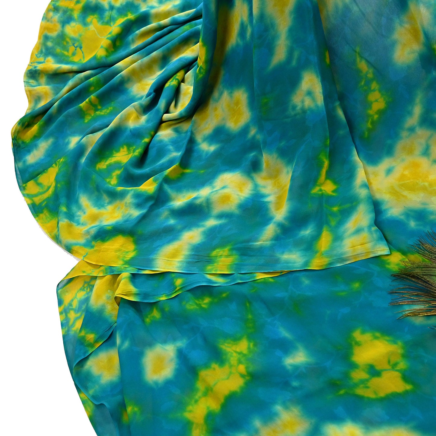 Indian Vintage Green & yellow Saree Pure Georgette Silk Leheria Tie-dye Printed Sari Craft Fabric Sewing 5Yard Soft Light Sari Dress Making