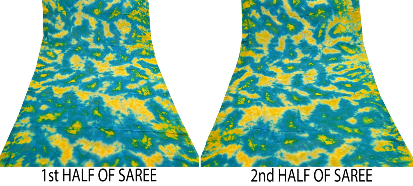 Indian Vintage Green & yellow Saree Pure Georgette Silk Leheria Tie-dye Printed Sari Craft Fabric Sewing 5Yard Soft Light Sari Dress Making