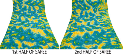 Indian Vintage Green & yellow Saree Pure Georgette Silk Leheria Tie-dye Printed Sari Craft Fabric Sewing 5Yard Soft Light Sari Dress Making