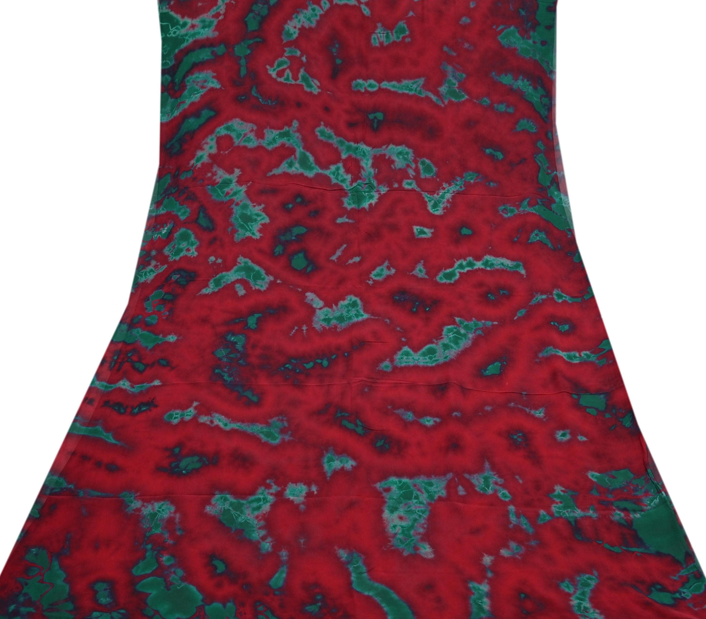 Indian Vintage Green & Red Saree Pure Georgette Silk Leheria Tie-dye Printed Sari Craft Fabric Sewing 5Yard Soft Light Sari Dress Making