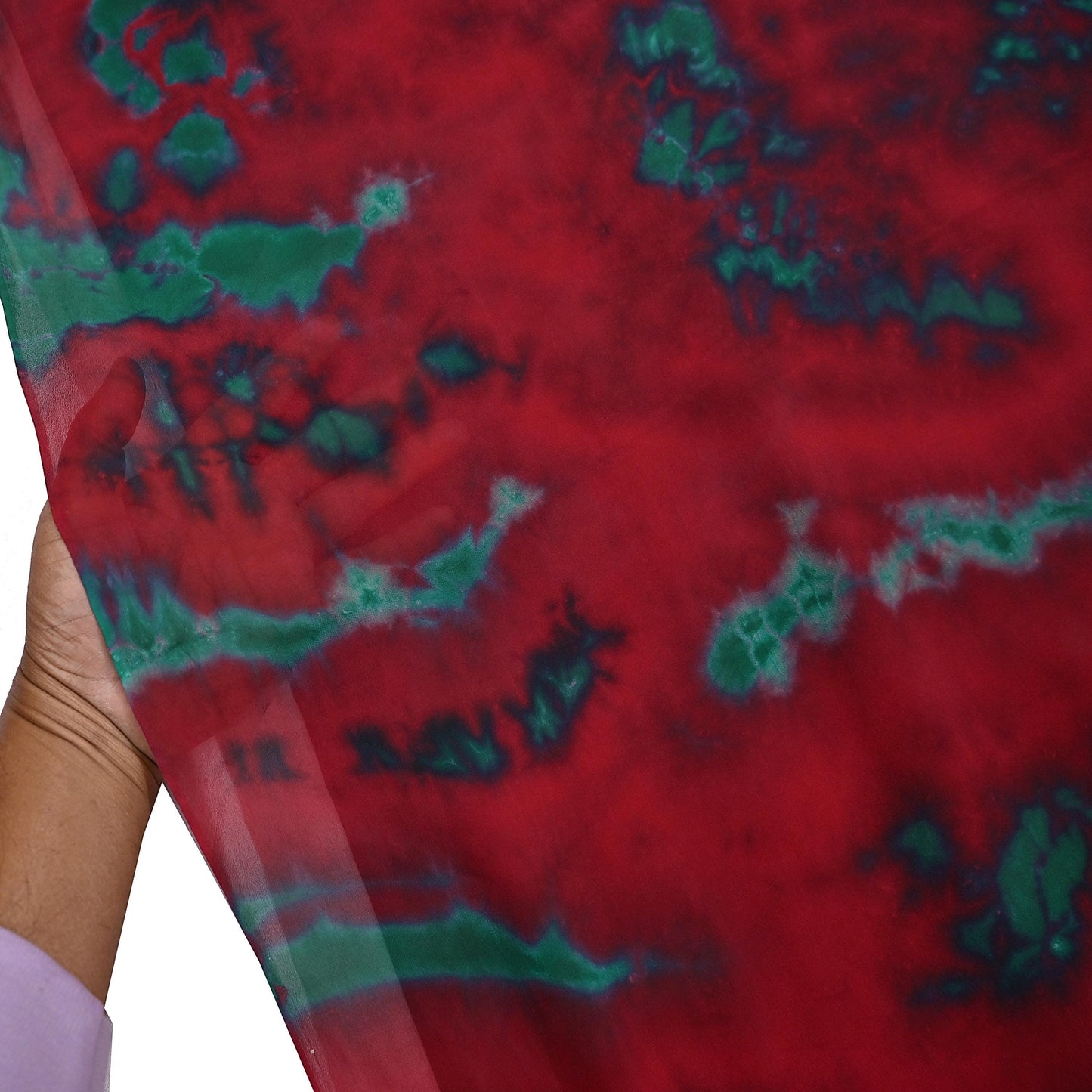 Indian Vintage Green & Red Saree Pure Georgette Silk Leheria Tie-dye Printed Sari Craft Fabric Sewing 5Yard Soft Light Sari Dress Making