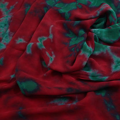 Indian Vintage Green & Red Saree Pure Georgette Silk Leheria Tie-dye Printed Sari Craft Fabric Sewing 5Yard Soft Light Sari Dress Making