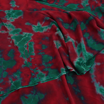 Indian Vintage Green & Red Saree Pure Georgette Silk Leheria Tie-dye Printed Sari Craft Fabric Sewing 5Yard Soft Light Sari Dress Making