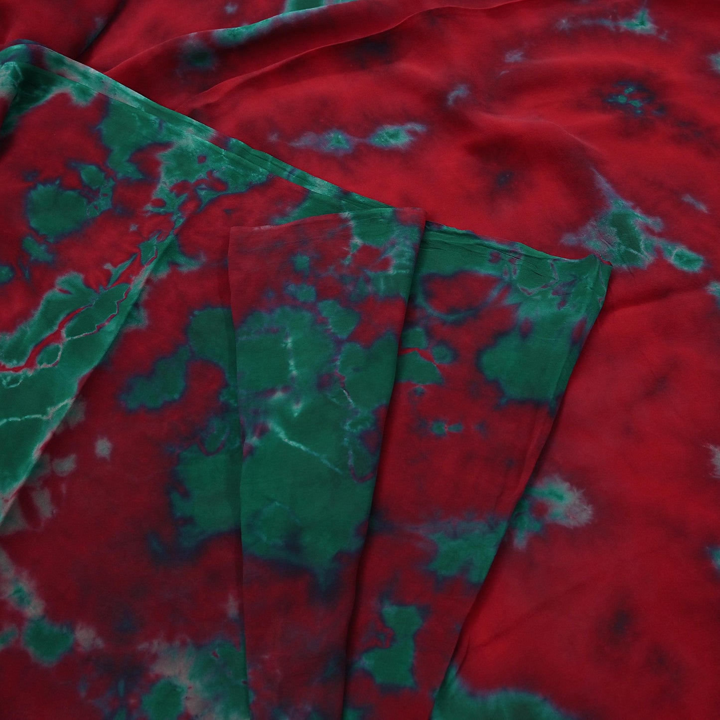 Indian Vintage Green & Red Saree Pure Georgette Silk Leheria Tie-dye Printed Sari Craft Fabric Sewing 5Yard Soft Light Sari Dress Making