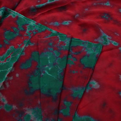 Indian Vintage Green & Red Saree Pure Georgette Silk Leheria Tie-dye Printed Sari Craft Fabric Sewing 5Yard Soft Light Sari Dress Making
