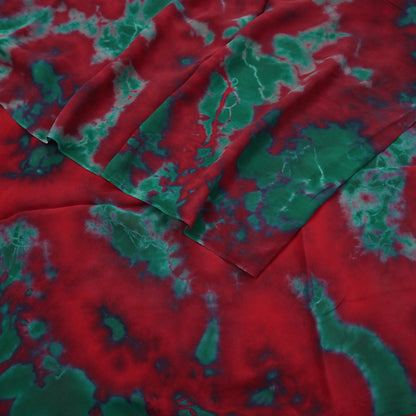 Indian Vintage Green & Red Saree Pure Georgette Silk Leheria Tie-dye Printed Sari Craft Fabric Sewing 5Yard Soft Light Sari Dress Making