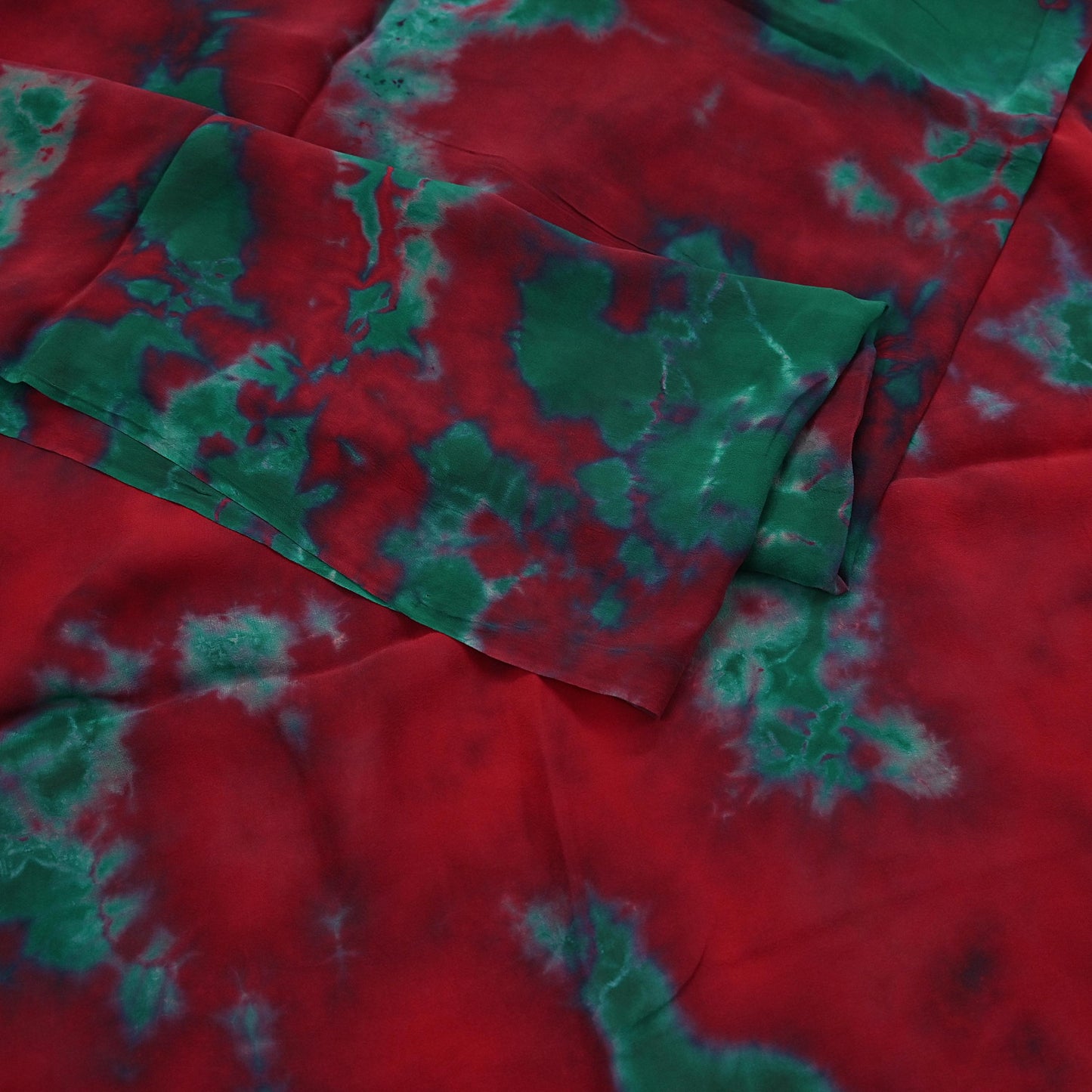 Indian Vintage Green & Red Saree Pure Georgette Silk Leheria Tie-dye Printed Sari Craft Fabric Sewing 5Yard Soft Light Sari Dress Making