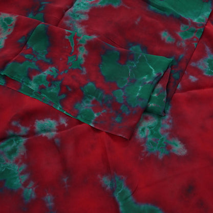 Indian Vintage Green & Red Saree Pure Georgette Silk Leheria Tie-dye Printed Sari Craft Fabric Sewing 5Yard Soft Light Sari Dress Making