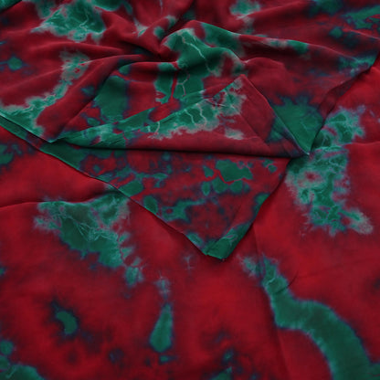 Indian Vintage Green & Red Saree Pure Georgette Silk Leheria Tie-dye Printed Sari Craft Fabric Sewing 5Yard Soft Light Sari Dress Making