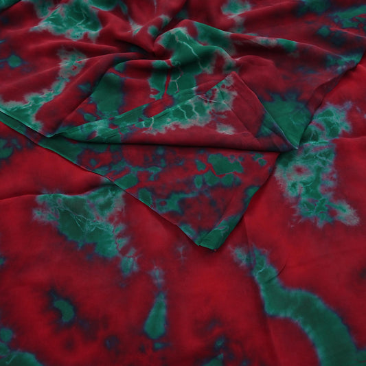 Indian Vintage Green & Red Saree Pure Georgette Silk Leheria Tie-dye Printed Sari Craft Fabric Sewing 5Yard Soft Light Sari Dress Making