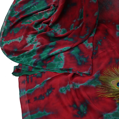Indian Vintage Green & Red Saree Pure Georgette Silk Leheria Tie-dye Printed Sari Craft Fabric Sewing 5Yard Soft Light Sari Dress Making