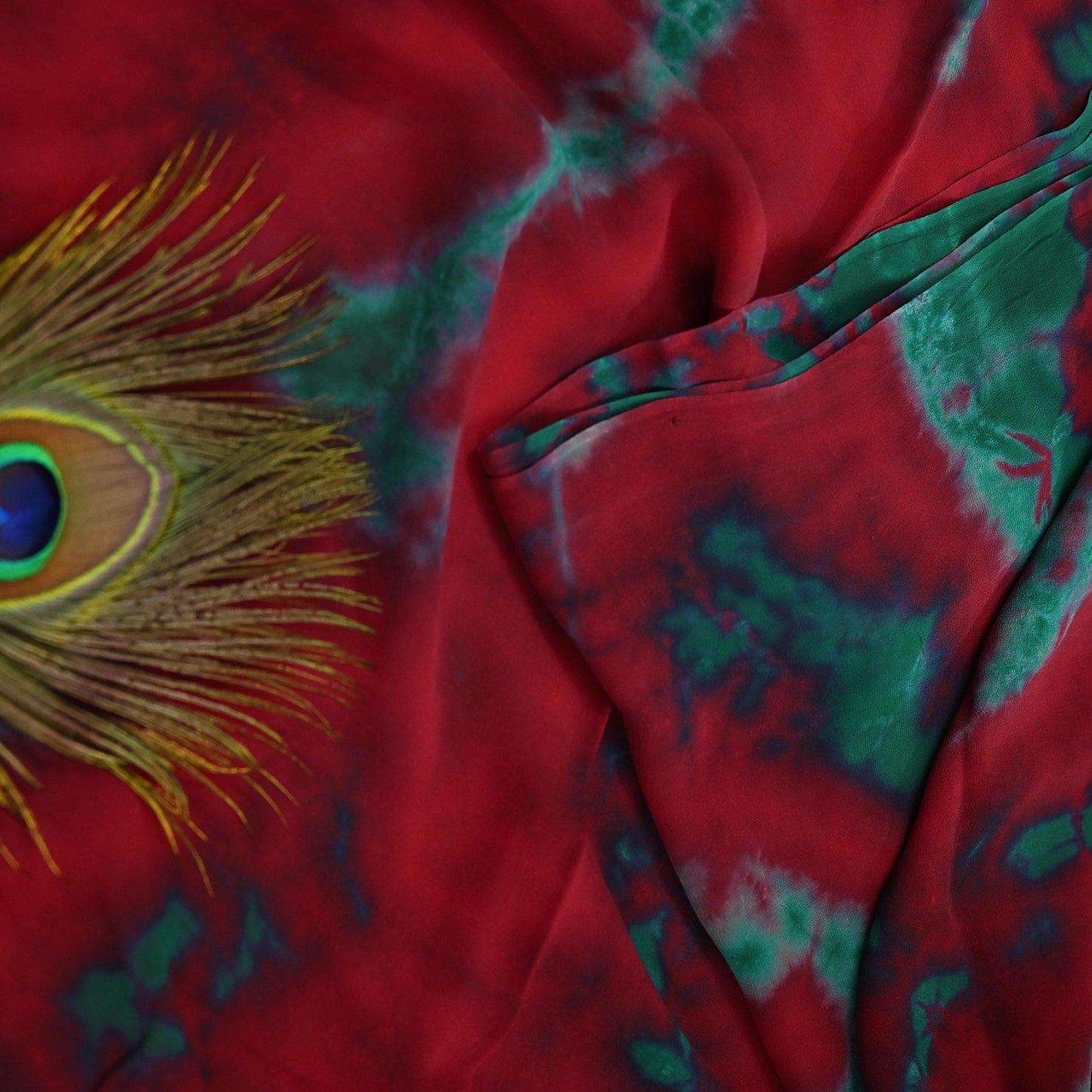 Indian Vintage Green & Red Saree Pure Georgette Silk Leheria Tie-dye Printed Sari Craft Fabric Sewing 5Yard Soft Light Sari Dress Making