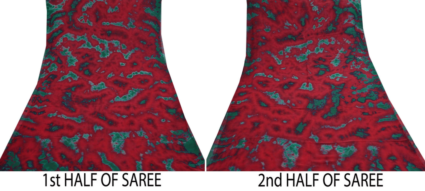 Indian Vintage Green & Red Saree Pure Georgette Silk Leheria Tie-dye Printed Sari Craft Fabric Sewing 5Yard Soft Light Sari Dress Making