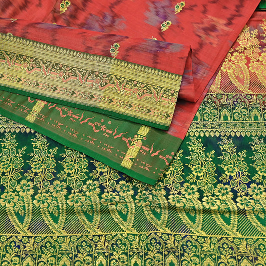 Indian Vintage Green & Orange Heavy Wedding Saree Pure Satin Silk Woven Brocade Banarasi Sarees Sari Fabric Golden Zari 5Yd