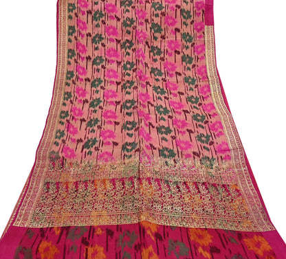 Indian Vintage Multi & Peach Heavy Wedding Saree Pure Satin Silk Woven Brocade Banarasi Sarees Sari Fabric Golden Zari 5Yd