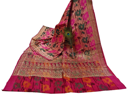 Indian Vintage Multi & Peach Heavy Wedding Saree Pure Satin Silk Woven Brocade Banarasi Sarees Sari Fabric Golden Zari 5Yd