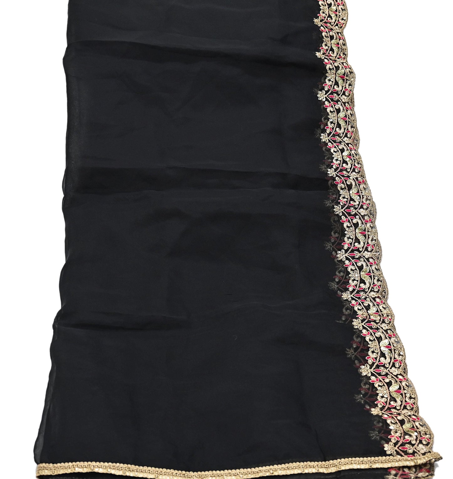 Indian Vintage Black Dupatta Organza Long Stole Embroidered Scarves Veil Soft Floral Design Wrap Boho Party wear