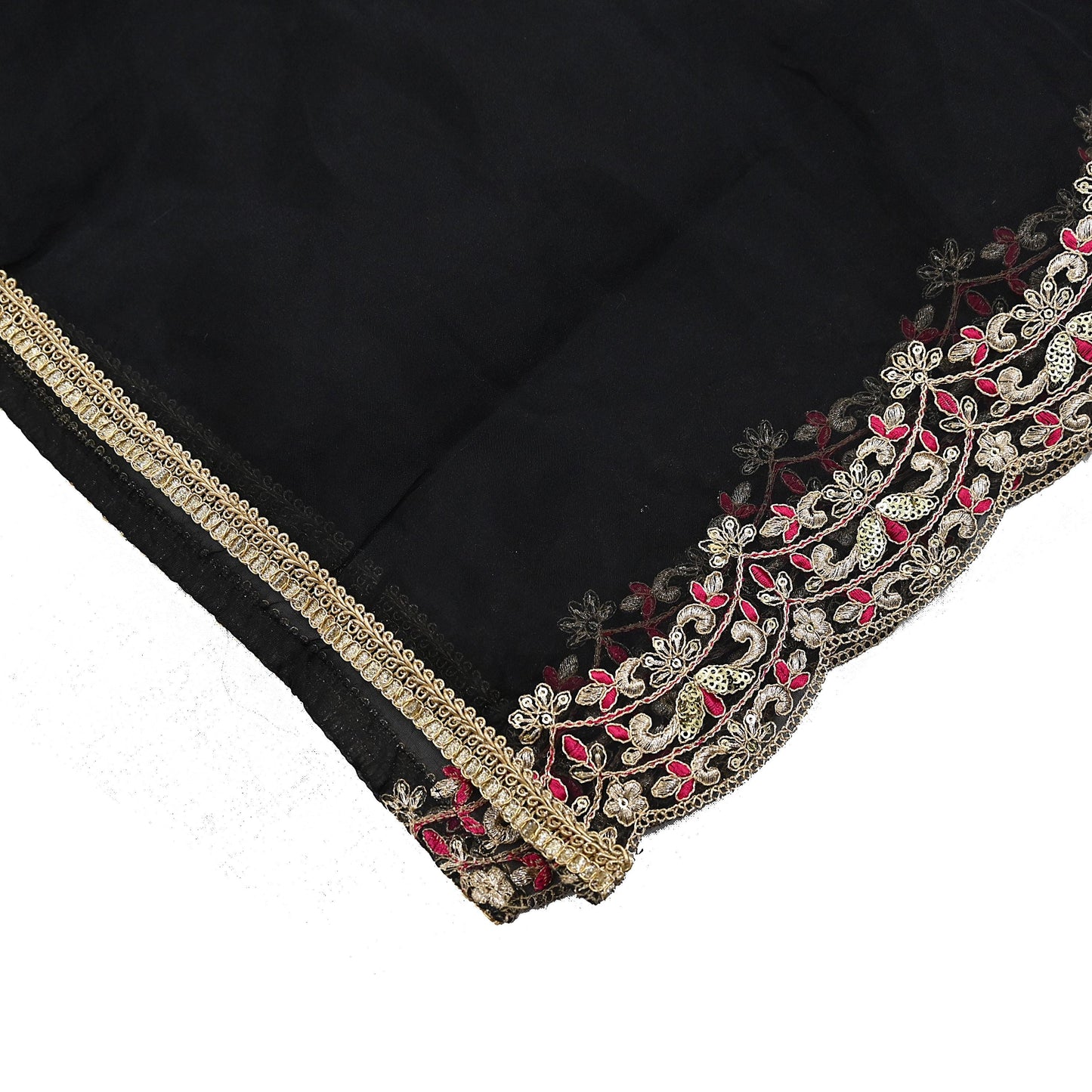 Indian Vintage Black Dupatta Organza Long Stole Embroidered Scarves Veil Soft Floral Design Wrap Boho Party wear