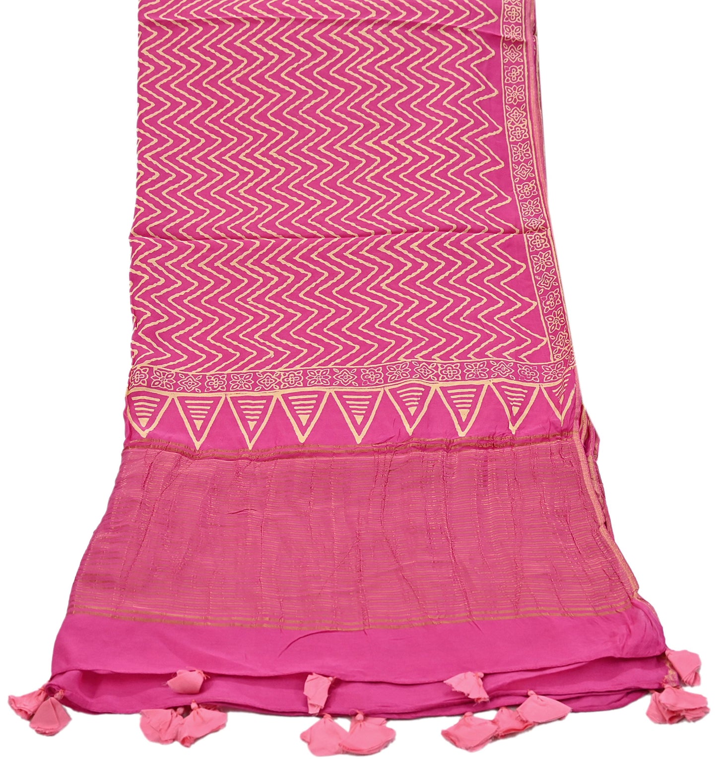 Indian Vintage PInk Dupatta Long Stole Woven Pure Cotton Indian Scarves Veil Golden Zari Soft Fringes