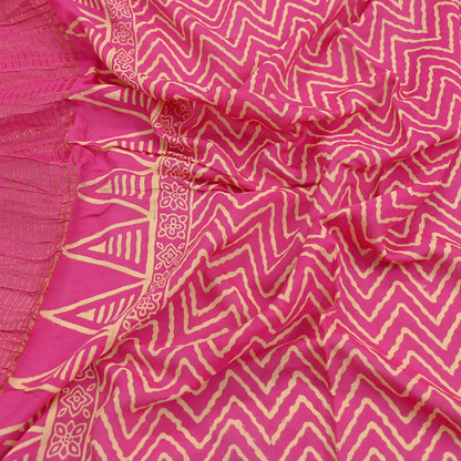 Indian Vintage PInk Dupatta Long Stole Woven Pure Cotton Indian Scarves Veil Golden Zari Soft Fringes