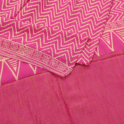 Indian Vintage PInk Dupatta Long Stole Woven Pure Cotton Indian Scarves Veil Golden Zari Soft Fringes