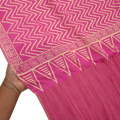 Indian Vintage PInk Dupatta Long Stole Woven Pure Cotton Indian Scarves Veil Golden Zari Soft Fringes