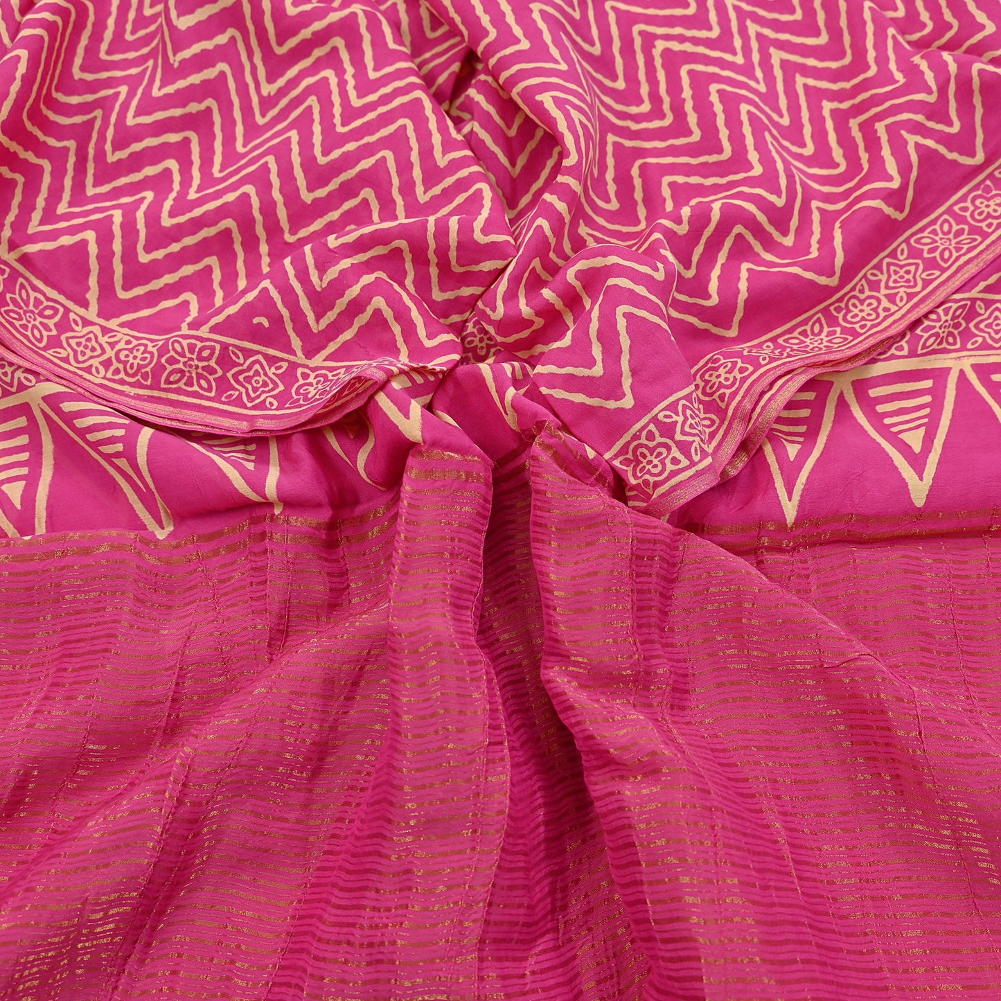 Indian Vintage PInk Dupatta Long Stole Woven Pure Cotton Indian Scarves Veil Golden Zari Soft Fringes