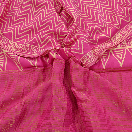 Indian Vintage PInk Dupatta Long Stole Woven Pure Cotton Indian Scarves Veil Golden Zari Soft Fringes