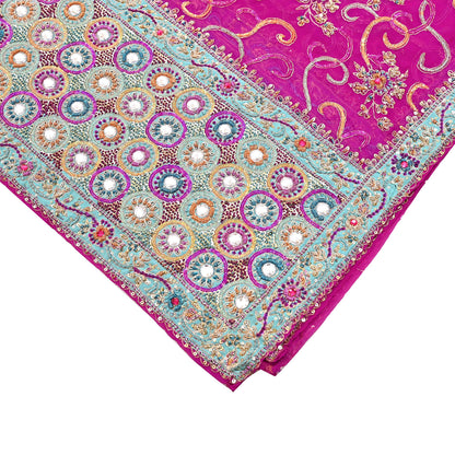 Indian Vintage Heavy Bridal Rani Pink Dupatta Pure Georgette Silk Long Stole Hand Embroidered Scarf Zardozi/Dabka Wedding red Hijab veil