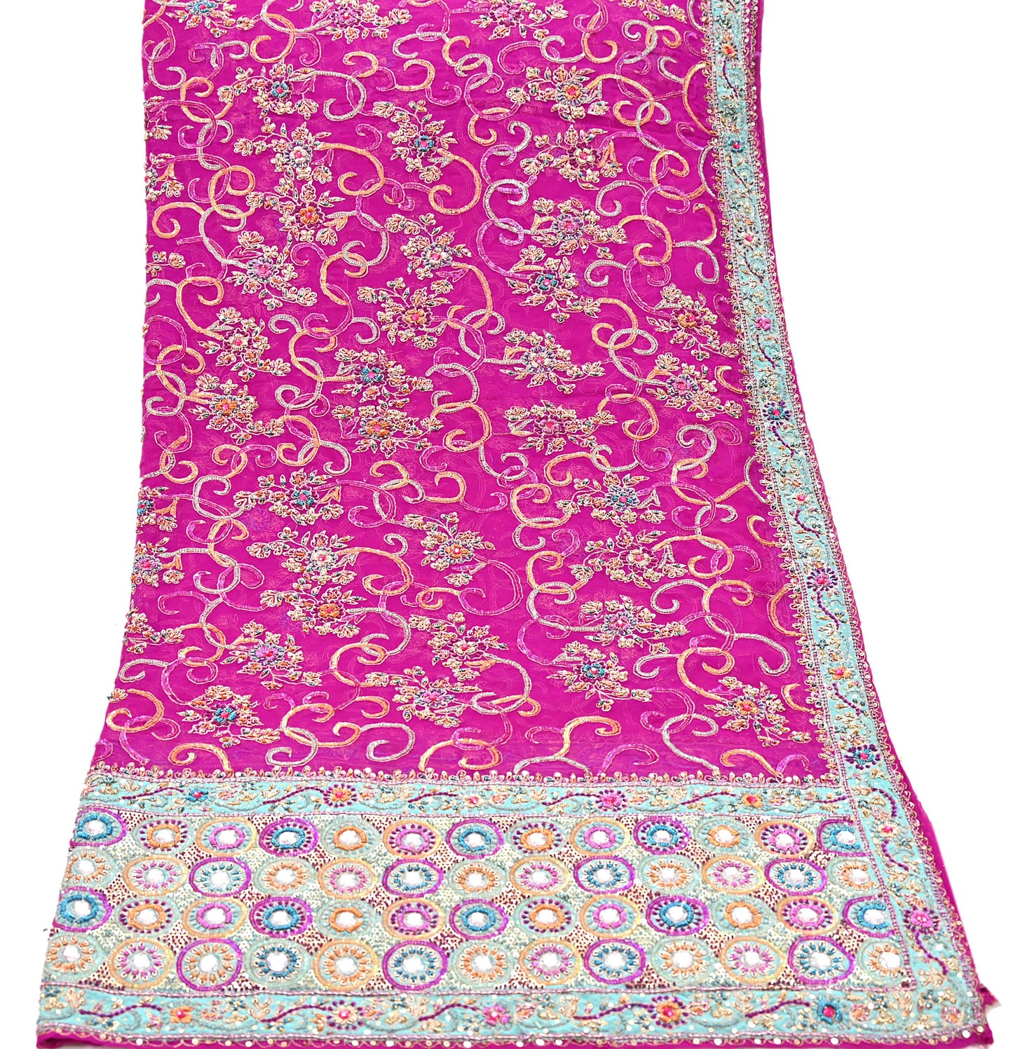 Indian Vintage Heavy Bridal Rani Pink Dupatta Pure Georgette Silk Long Stole Hand Embroidered Scarf Zardozi/Dabka Wedding red Hijab veil