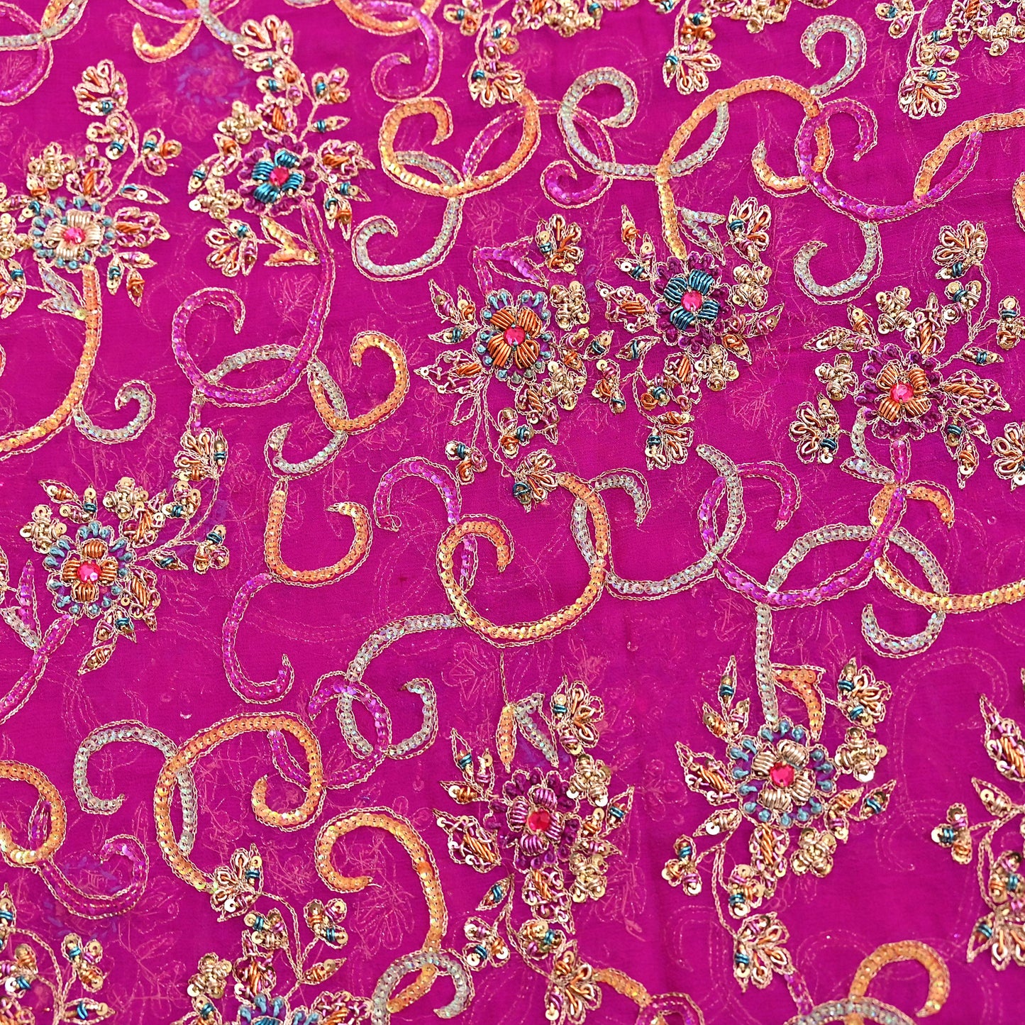 Indian Vintage Heavy Bridal Rani Pink Dupatta Pure Georgette Silk Long Stole Hand Embroidered Scarf Zardozi/Dabka Wedding red Hijab veil