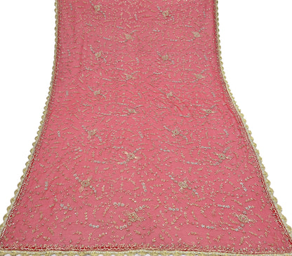 Indian Vintage Heavy Bridal Tomato Red Dupatta Pure Georgette Silk Long Stole Hand Embroidered Scarf Zardozi/Dabka Wedding red Hijab veil