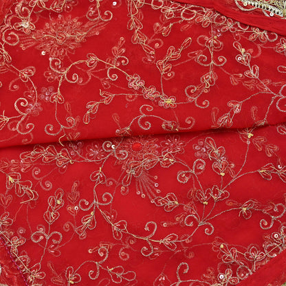 Indian Vintage Heavy Bridal Tomato Red Dupatta Pure Georgette Silk Long Stole Hand Embroidered Scarf Zardozi/Dabka Wedding red Hijab veil