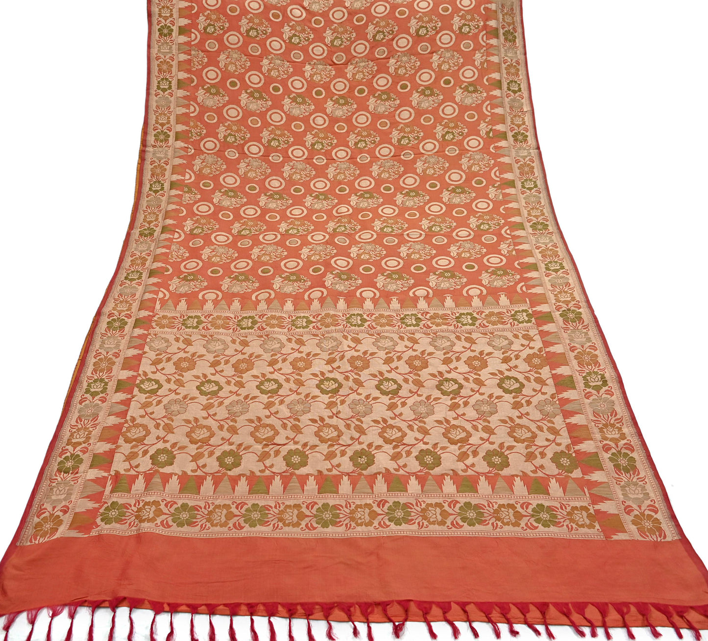 Indian Vintage Sari Orange 100% Pure Silk Hand Woven Sarees Craft Fabric 5Yd Ethnic Sewing Dress making Crafting Quilting