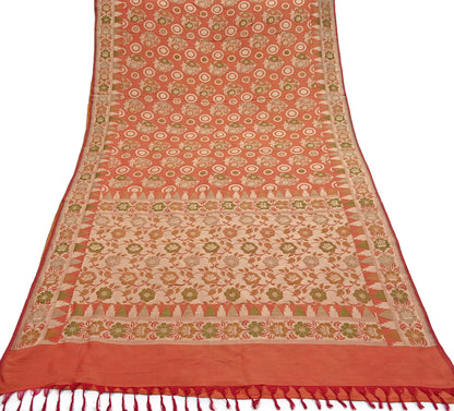 Indian Vintage Sari Orange 100% Pure Silk Hand Woven Sarees Craft Fabric 5Yd Ethnic Sewing Dress making Crafting Quilting