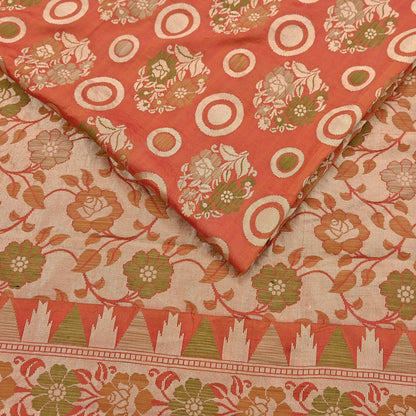 Indian Vintage Sari Orange 100% Pure Silk Hand Woven Sarees Craft Fabric 5Yd Ethnic Sewing Dress making Crafting Quilting