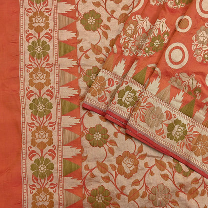 Indian Vintage Sari Orange 100% Pure Silk Hand Woven Sarees Craft Fabric 5Yd Ethnic Sewing Dress making Crafting Quilting